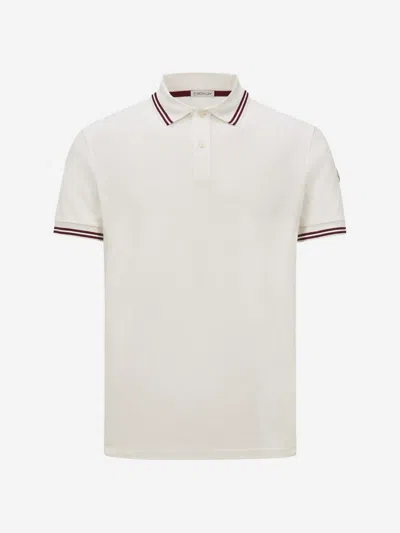 Moncler Striped Trim Polo Shirt In White