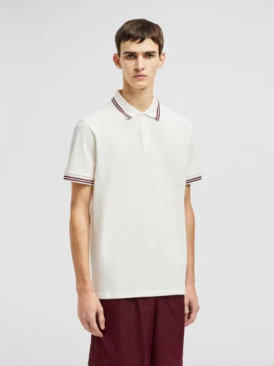 Moncler Striped Trim Polo Shirt In White