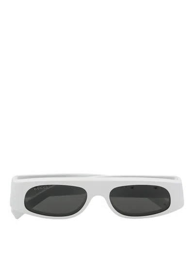 Gucci Rectangular Frame Sunglasses With Dark Rounded Lenses In White