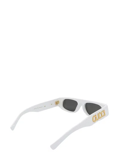 Gucci Rectangular Frame Sunglasses With Dark Rounded Lenses In White