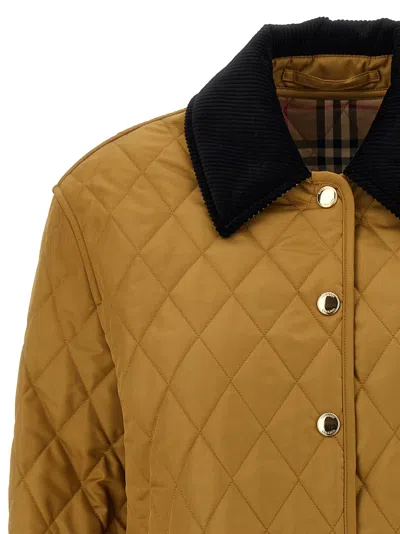 Burberry Corduroy-collar Diamond-quilted Jacket In Orange