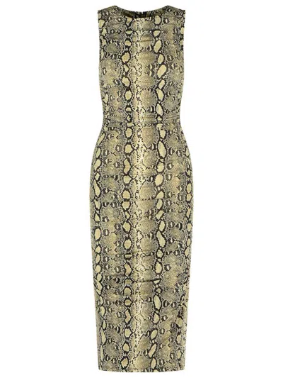 Michael Kors Snake Print Sleeveless Midi Dress In Gray