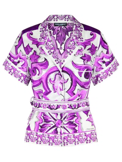 Dolce & Gabbana Majolica Print Silk Twill Shirt Women In Purple