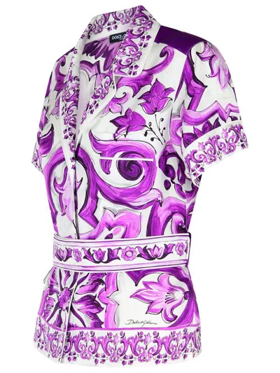 Dolce & Gabbana Majolica Print Silk Twill Shirt Women In Purple
