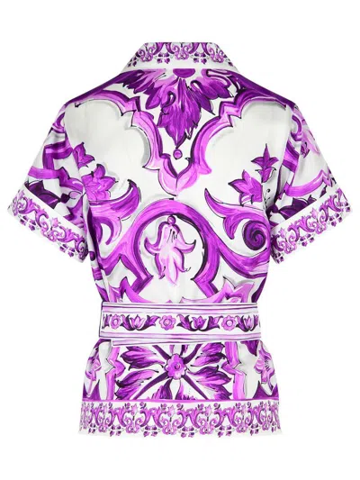 Dolce & Gabbana Majolica Print Silk Twill Shirt Women In Purple
