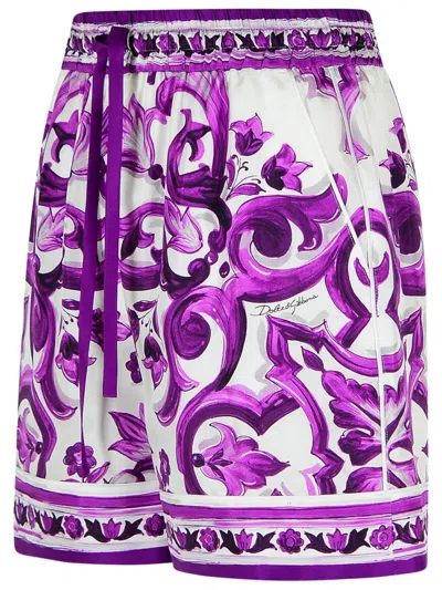 Dolce & Gabbana Majolica Floral Print Elasticized Waist Shorts In Purple