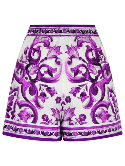 Dolce & Gabbana Majolica Floral Print Elasticized Waist Shorts In Purple