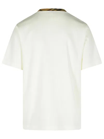 Burberry White Crewneck T-shirt With Check Motif On The Collar In Cotton Man In White