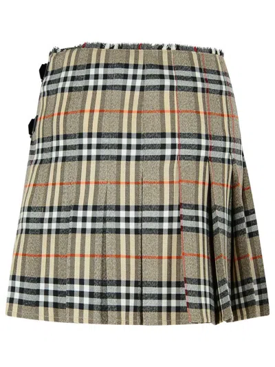 Burberry Womens Check-print Pleated Wool Mini Skirt Crater Dk Charcoal C In Gray