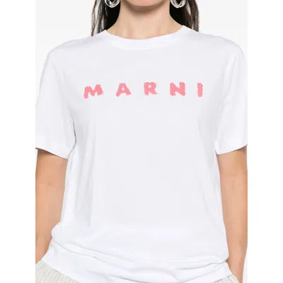 Marni White Jersey T-shirt With Scribbled Logo