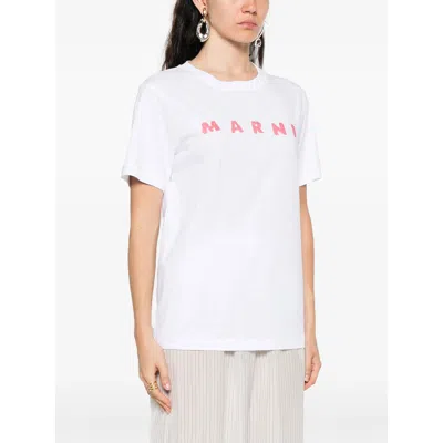 Marni White Jersey T-shirt With Scribbled Logo
