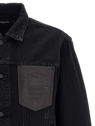Dsquared2 Black Jacket With Classic Collar And Embossed Logo On The Front In Denim Man In Black