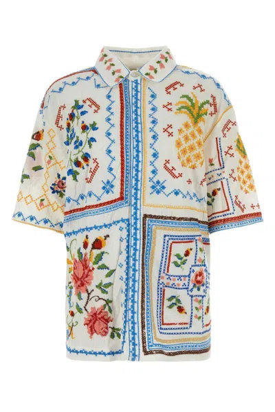 Farm Rio White Shirt With Short Sleeves In Techno Fabric Woman