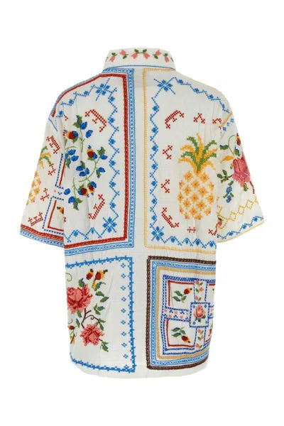 Farm Rio White Shirt With Short Sleeves In Techno Fabric Woman