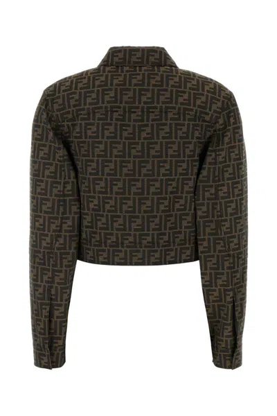 Fendi Embroidered Polyester Blend Jacket In Brown