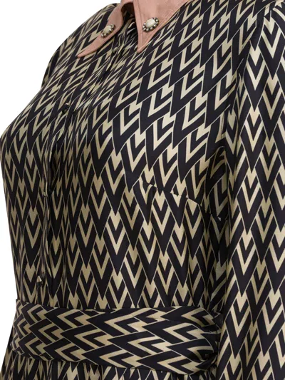 Valentino Waist Belted Buttoned Collar Long Sleeved Dress In Black