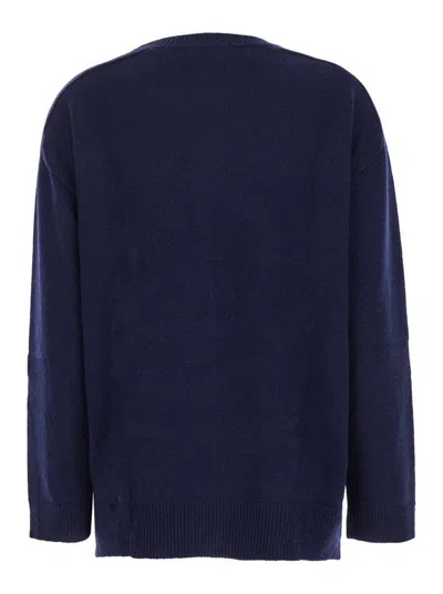 P.a.r.o.s.h Blue Crewneck Sweater With Asymmetric Hem In Wool And Cashmere Woman