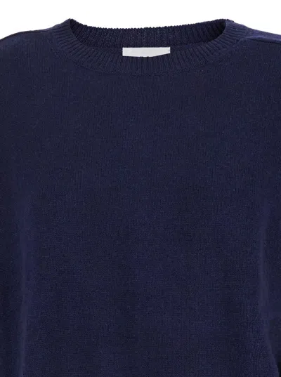P.a.r.o.s.h Blue Crewneck Sweater With Asymmetric Hem In Wool And Cashmere Woman