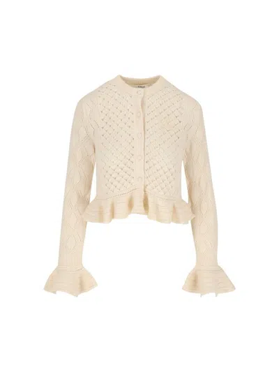 Chloé Latte-colored Crochet Cardigan In Blend