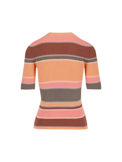 Chloé Striped Crewneck Rib Knit Cotton Top In Multi