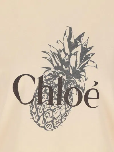 Chloé Pink Crewneck T-shirt With Maxi Logo Print On The Front In Cotton Woman In Neutral