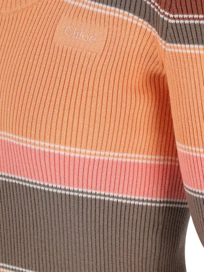 Chloé Striped Crewneck Rib Knit Cotton Top In Multi