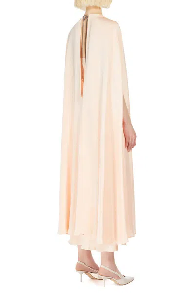 Max Mara Managua Silk Long Dress With Silk Cape And Metal Detail In Pink