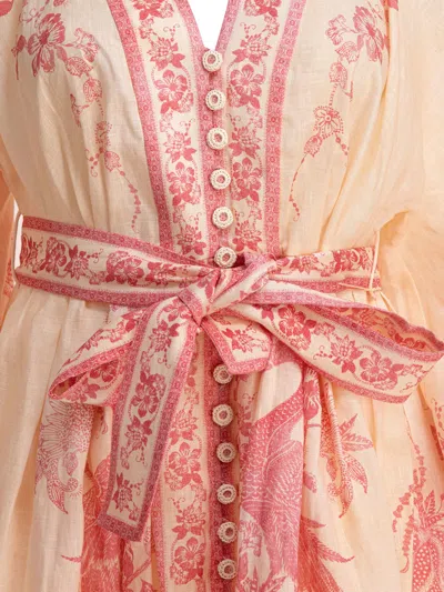 Zimmermann Lucky Pink Mini Dress With V Neck And All-over Floral Print In Linen Woman
