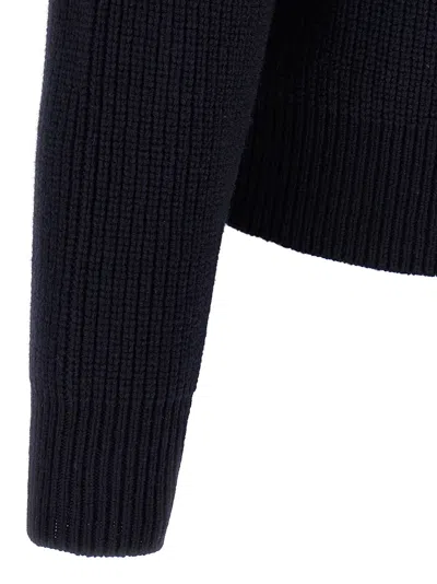 Dsquared2 Blue Cardigan With Denim Panels And Striped Details On The Sleeve In Wool And Cashmere Man