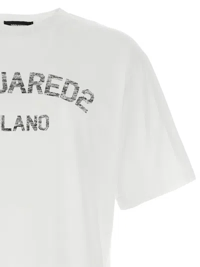 Dsquared2 Loose Fit White Cotton Jersey T-shirt With Vintage-effect Logo In White