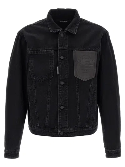 Dsquared2 Black Jacket With Classic Collar And Embossed Logo On The Front In Denim Man In Black
