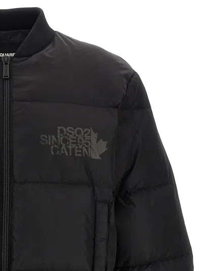 Dsquared2 Classic Black Puffer Bomber Jacket With Ribbed Cuffs In Black