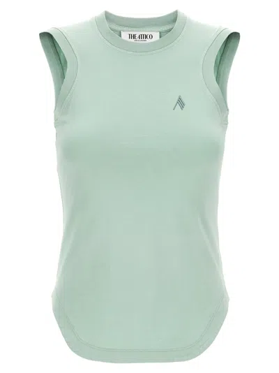 Attico Crew Neck Sleeveless Top With Curved Hem In Blue
