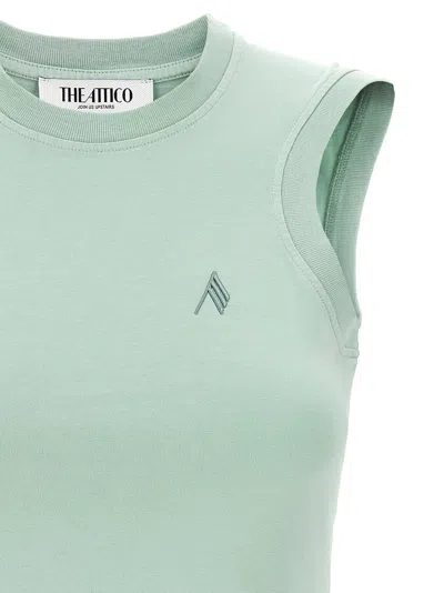 Attico Crew Neck Sleeveless Top With Curved Hem In Blue