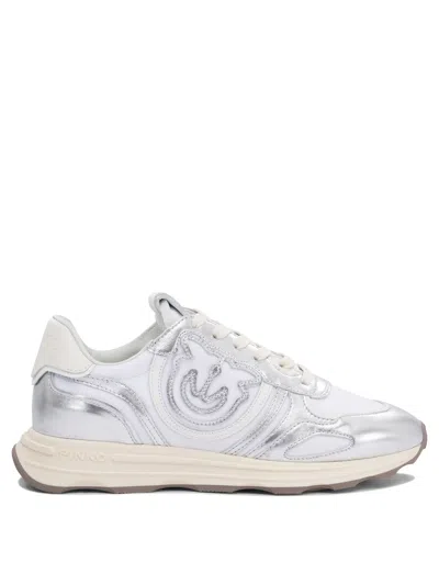 Pinko Low Top Sneakers Metallic Finish In Silver