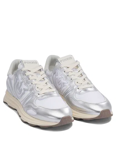Pinko Low Top Sneakers Metallic Finish In Silver