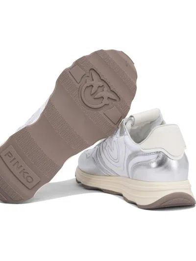 Pinko Low Top Sneakers Metallic Finish In Silver