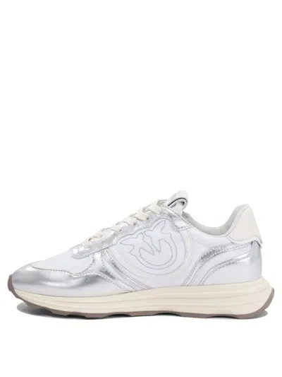 Pinko Low Top Sneakers Metallic Finish In Silver