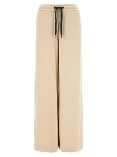 Brunello Cucinelli Wide-leg Fleece Trousers With Adjustable Drawstring In White