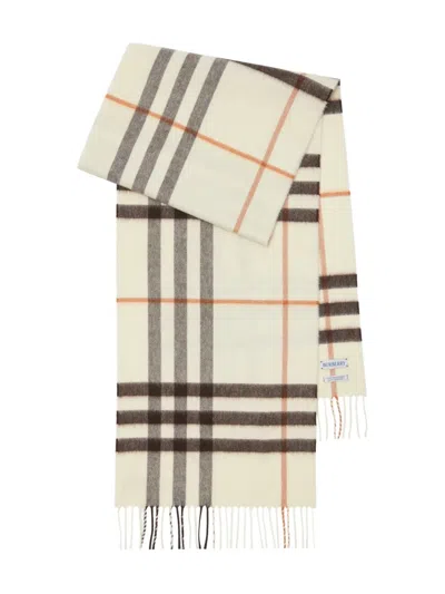 Burberry White Giant Check Cashmere Scarf