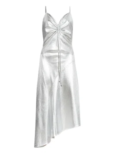 Allsaints Alexia V-neck Drawstring Midi Slip Dress In Metallic