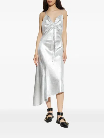 Allsaints Alexia V-neck Drawstring Midi Slip Dress In Metallic