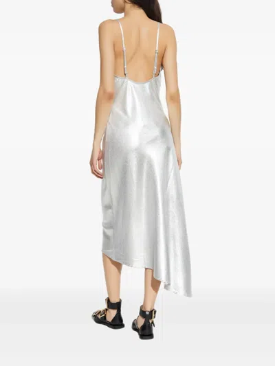 Allsaints Alexia V-neck Drawstring Midi Slip Dress In Metallic
