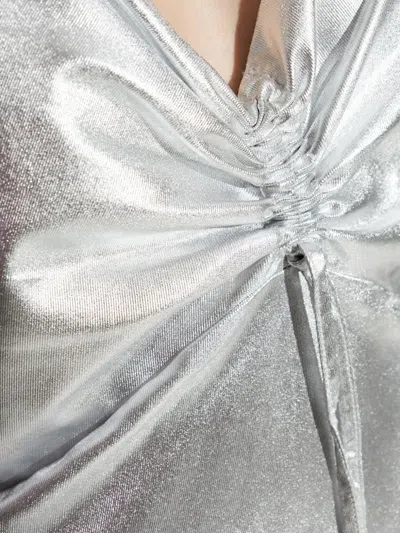 Allsaints Alexia V-neck Drawstring Midi Slip Dress In Metallic