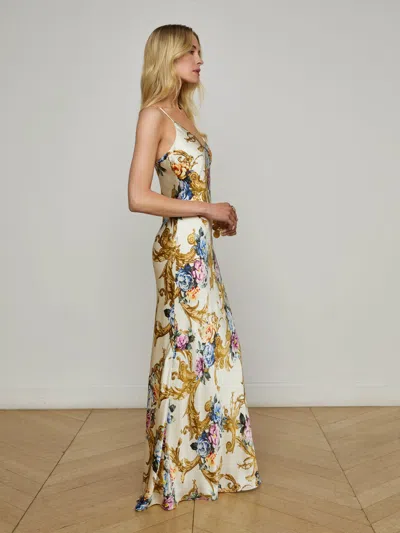 L Agence Serita Maxi V Neck Bias Dress Vintage White Large Floral Bar In White