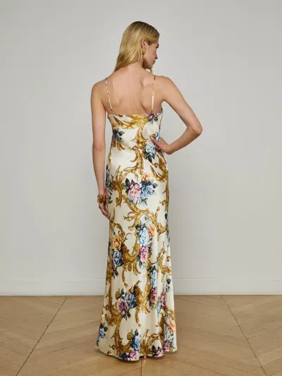 L Agence Serita Maxi V Neck Bias Dress Vintage White Large Floral Bar In White