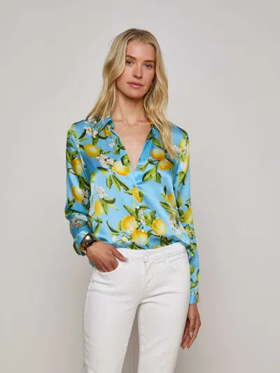 L Agence Floral Lemon Tyler Silk Blouse In Blue