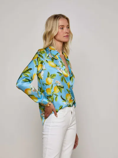 L Agence Floral Lemon Tyler Silk Blouse In Blue