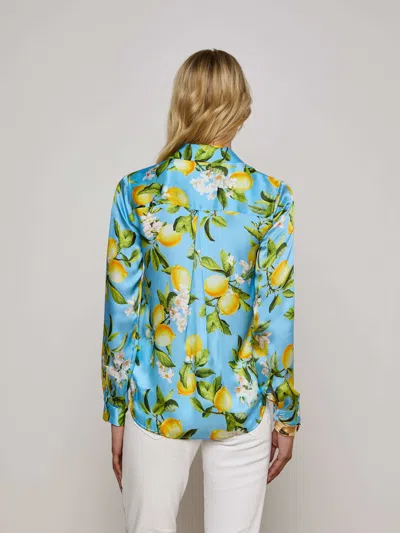 L Agence Floral Lemon Tyler Silk Blouse In Blue