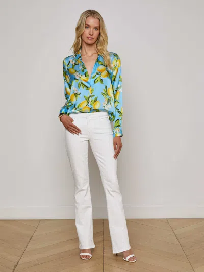 L Agence Floral Lemon Tyler Silk Blouse In Blue
